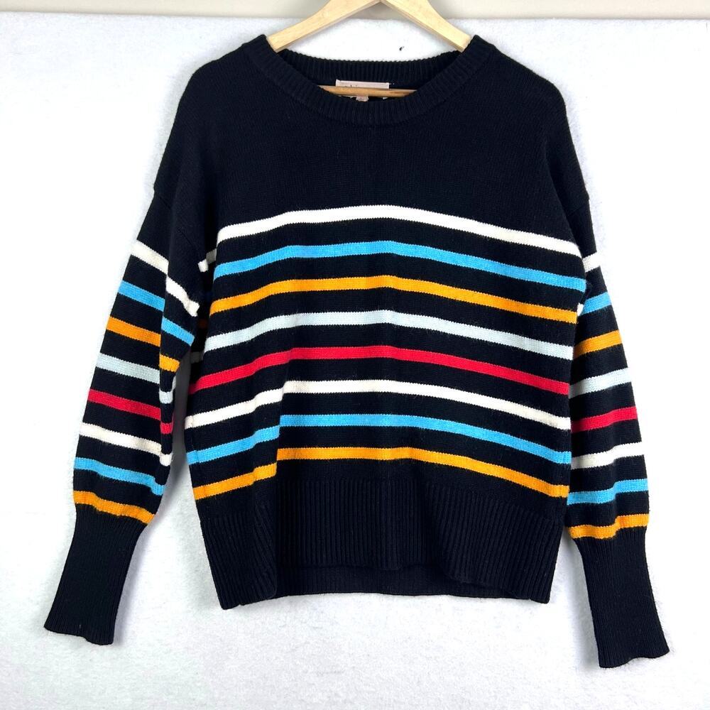 Philosophy Soft Fuzzy Black Striped Viscose Pullover Crewneck Sweater L Preppy